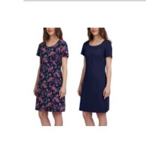 Lands' End Cotton Navy Paisley, Floral Lavender Sleep / House Dress / Shirt Set